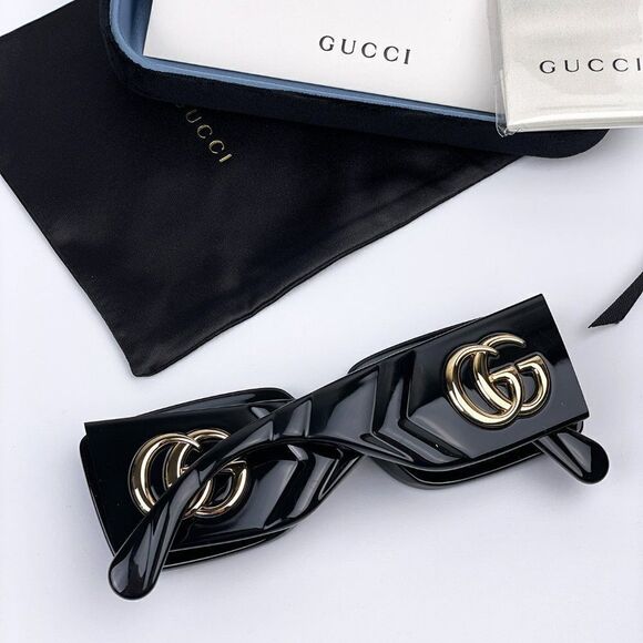 NEW Gucci GG0811S 001 Black Logo Gray Rectangle Anti-Reflective Unisex Sunglasse main image 11